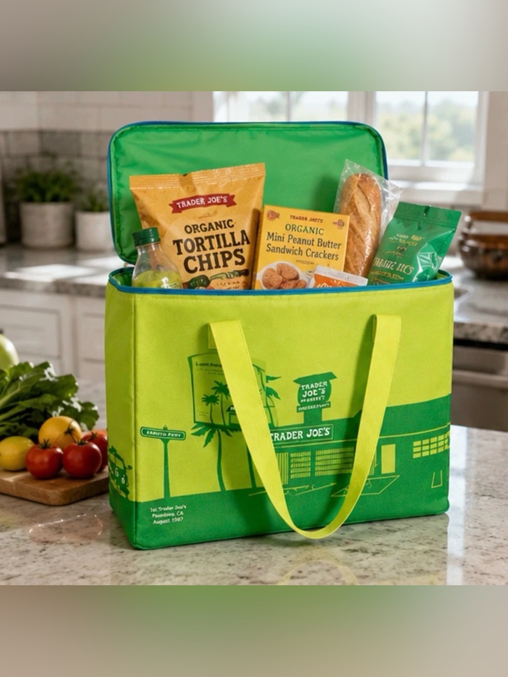 Trader Joe's 8 Gallons Reusable  Bag Cooler Large Insulated Tote Lime Green